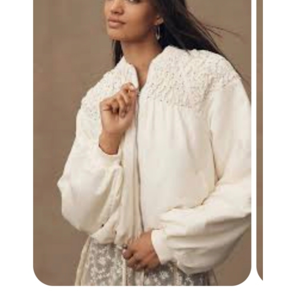 Anthropologie Ivory Embroidered Blazer